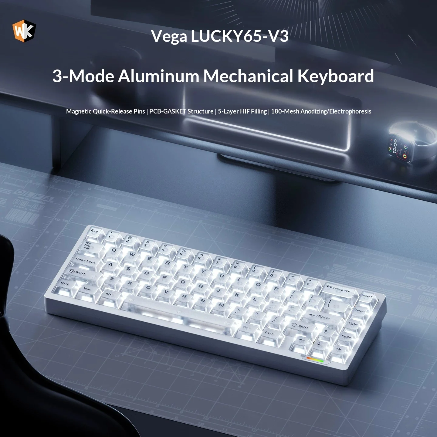 WEIKAV lucky65v3 Wireless Keyboard GASKET Structure Of Silica Gel Particles Gaming Keyboard Three-Mode Connection VIA Drive Gift