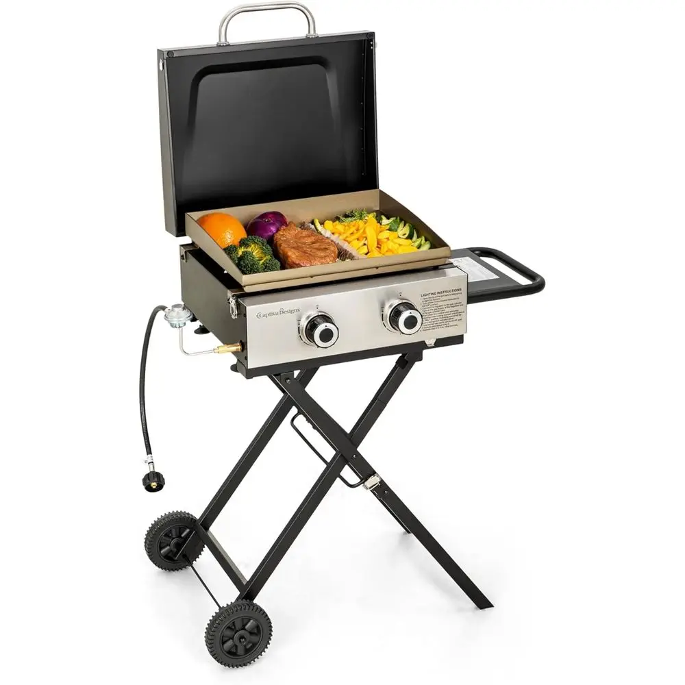 

Компактный гриль-плита с двумя конфорками на пропане, портативный уличный гриль со складной подставкой для кемпинга и путешествий