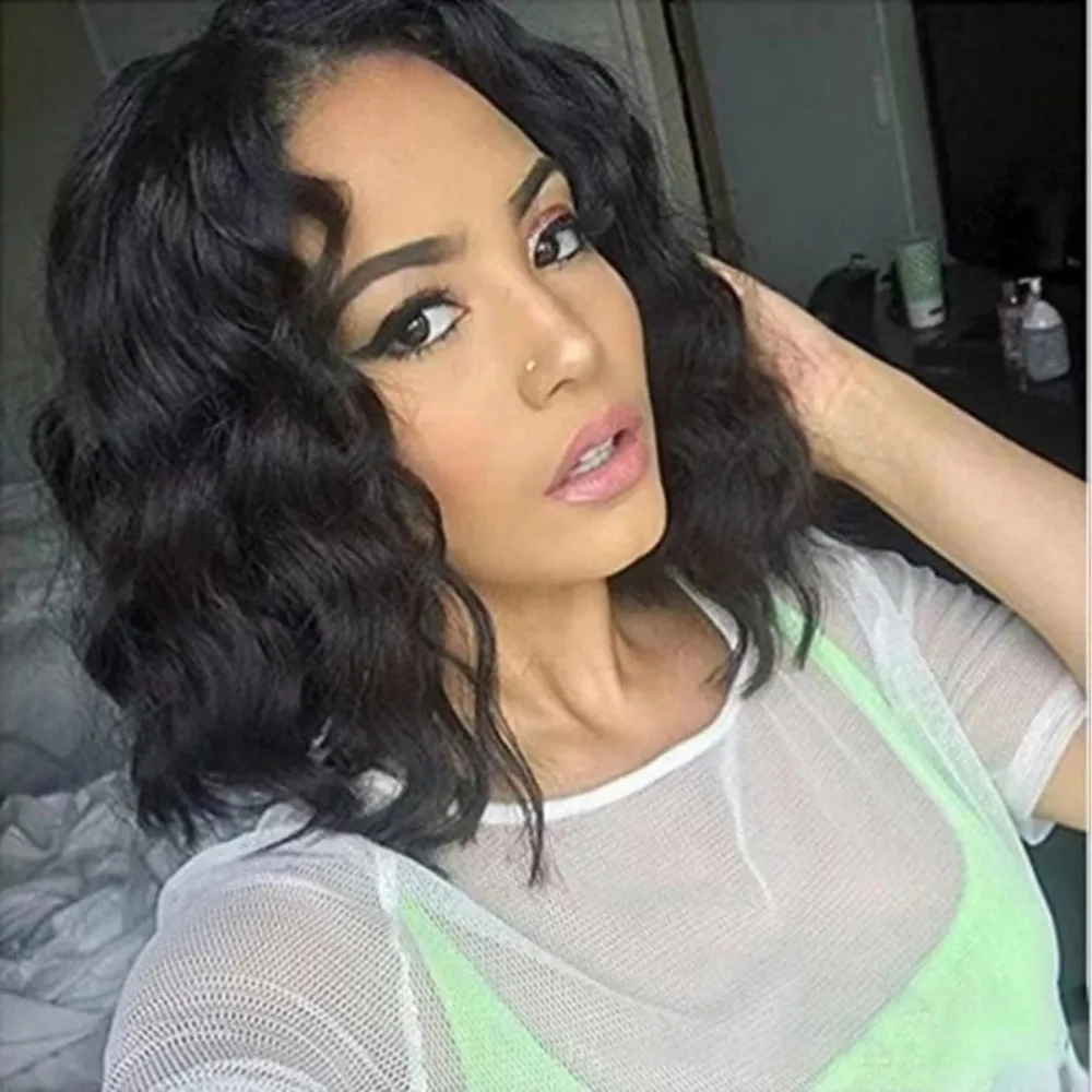 Lady Center Parted Bangs Corn Perm Hair African Woman Small Roll Short Hair  Ball Headwear Ripple Shoulder Length Hair Wig