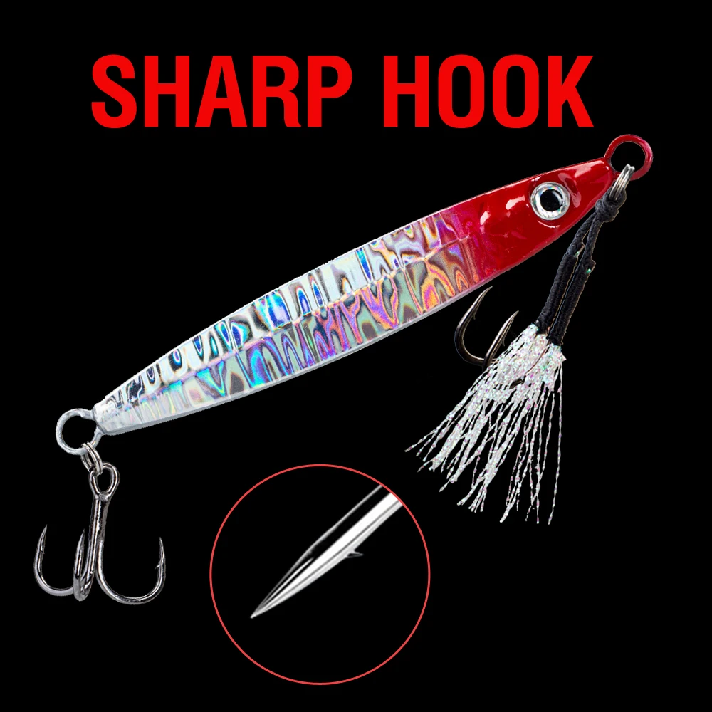 5 Stück Metall-Slow-Jigs 10-60g Sinkende Wurfköder mit zwei Assist-Haken für Thunfisch und Barsch im Salzwasser- und Süßwasser-Angelzubehör – Detail 6