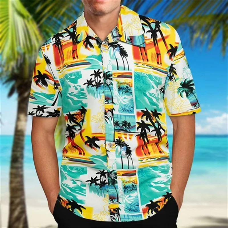 

Fashion Mens Hawaiian Shirts Casual Collar Shirts Short Sleeve Button Coconut Tree 3d Print Beach Floral Casual Vintage Clothing