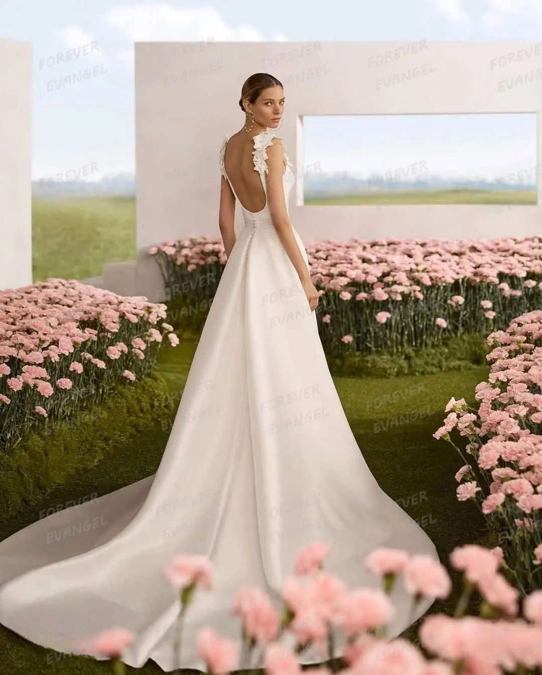 Simple Mermaid Flowers Wedding Dresses Sleeveless Backless Woman's Bride Gowns Customized Party Sweep Train Vestidos De Novia