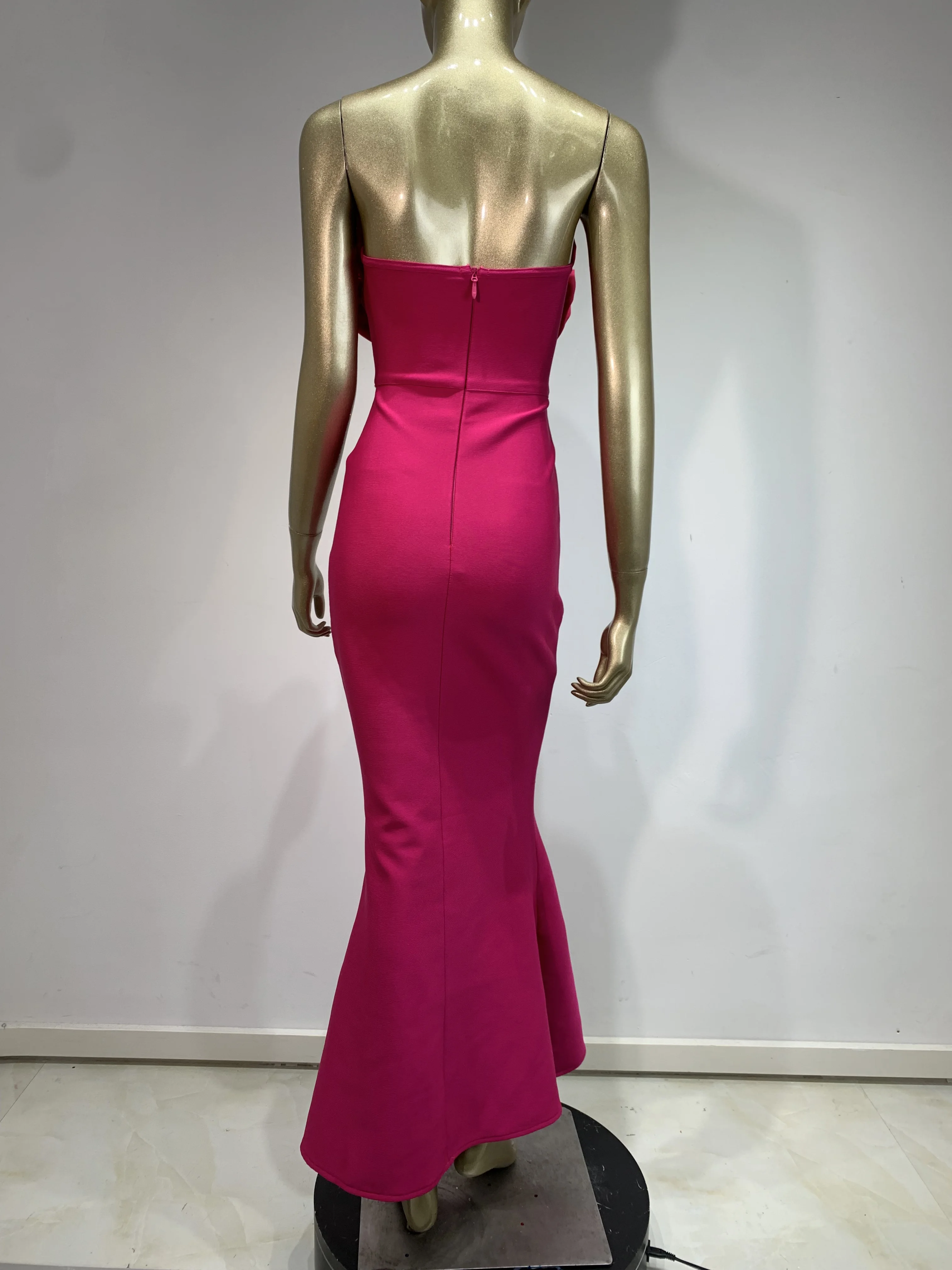 Neue Designer Bandage Party Kleid Frauen Rose Farbe träger lose Blumen Bustier Diamanten Streifen lange Meerjungfrau Kleider für Berühmtheit