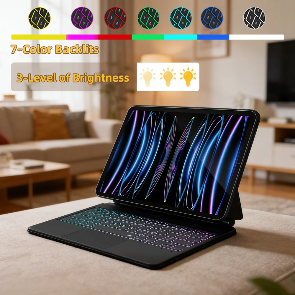 New Ergonomic Magic Keyboard Case For iPad 11th Gen A16 10th Air 4 5 6 Pro 11 13 M4 12.9in Backlit Trackpad Magnetic Stand Cover