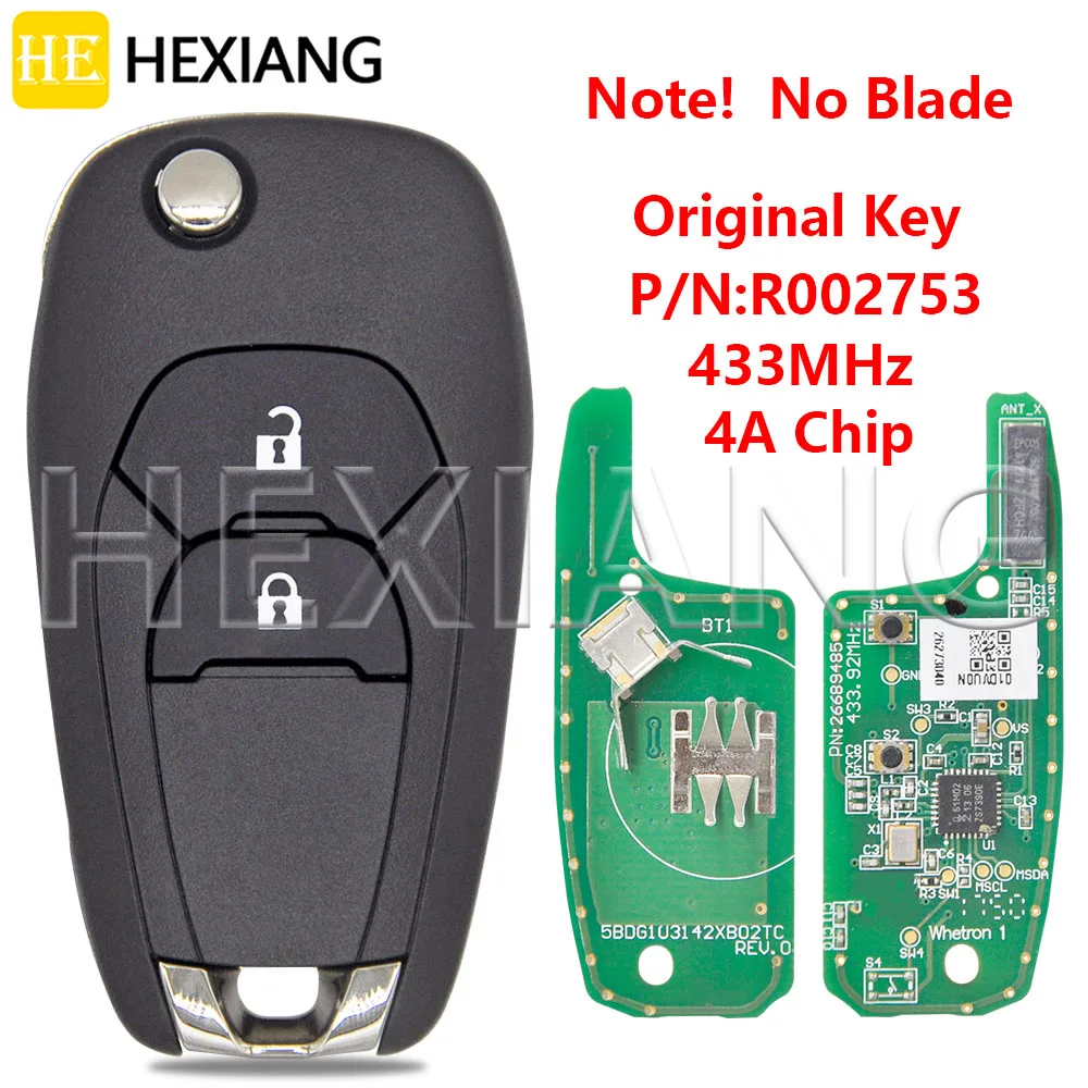 

HE 2 Button No Blade Original 4A Chip 433MHz Without Blade Car Remote Key For Chevrolet Onix Trax Spark Sonic 2021 Cruze 2015