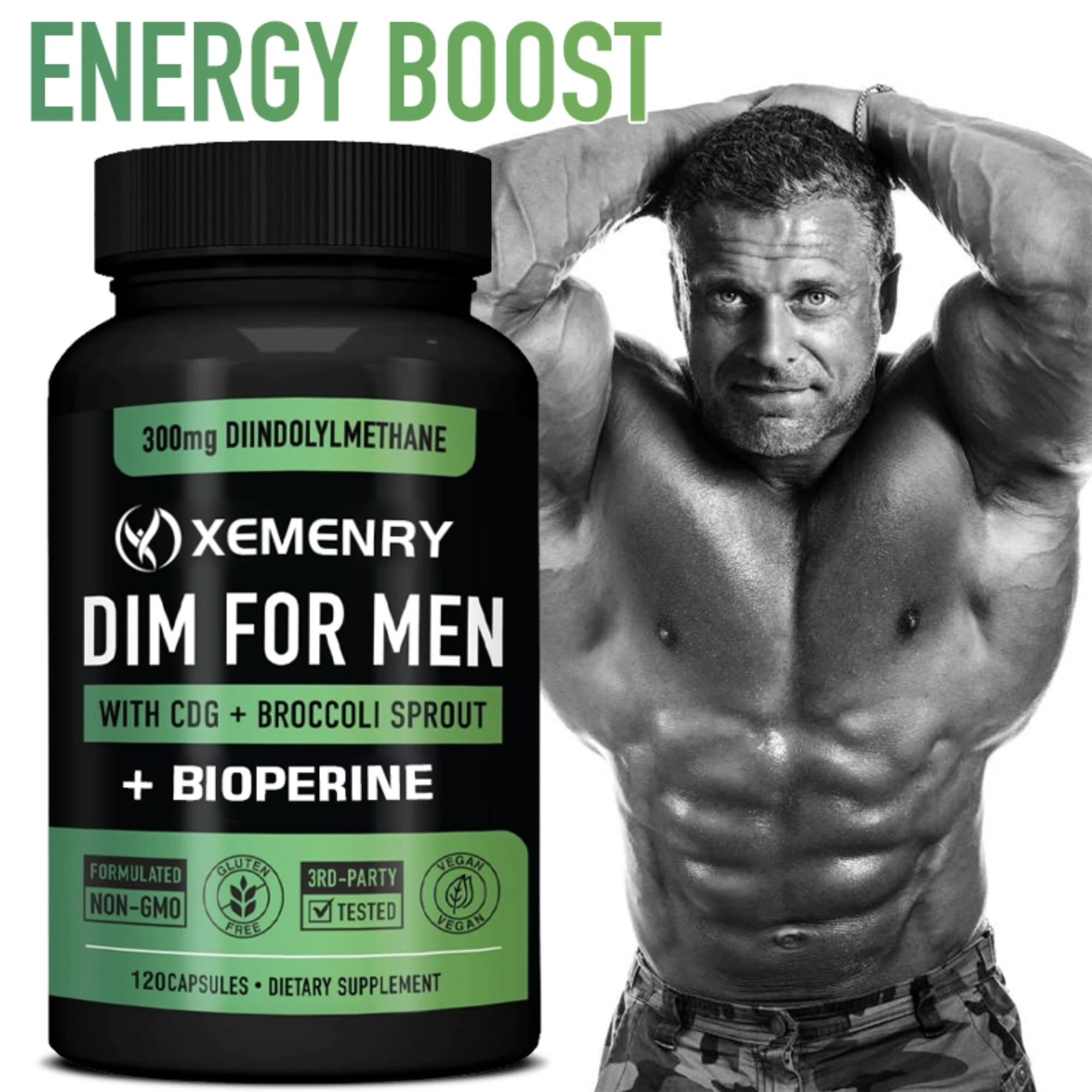 DIM for Men Cápsulas - Equilibrio Hormonas, Aumentar el Metabolismo y aumentar la Masa Muscular - 120 Cápsulas