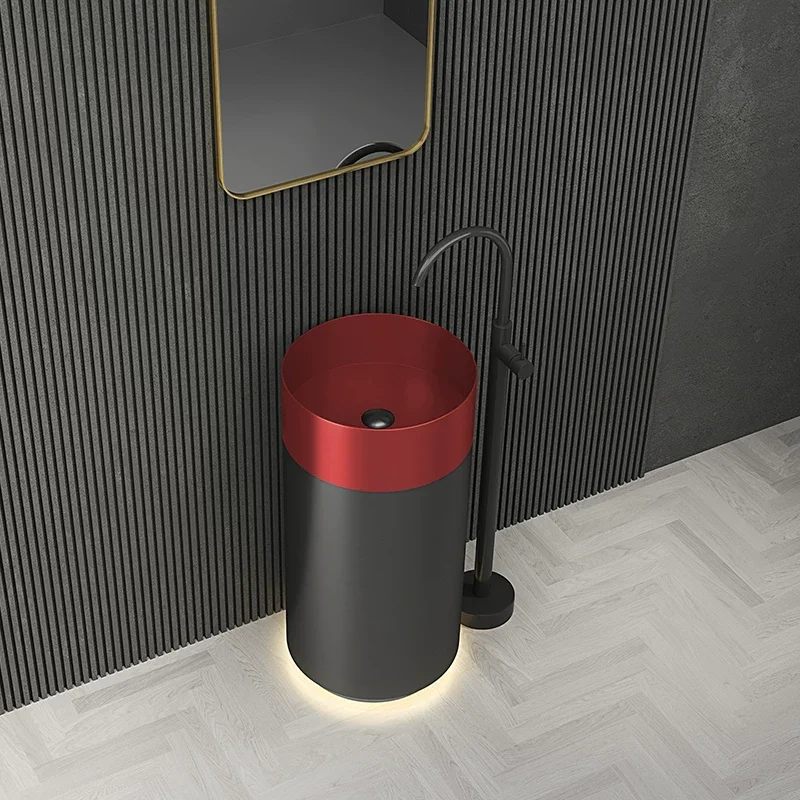 Luxury Black 304 Stainless steel Floor-standing washbasin High-quality Freestanding artistic sink Round Bathroom Pedestal Sink