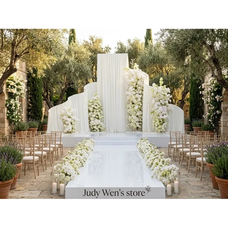 2Pcs S Shape Metal Wedding Arch Stand Wavy Backdrop Frame Curtain Drape Screen for Outdoor Ceremony Stage Party Photo Booth