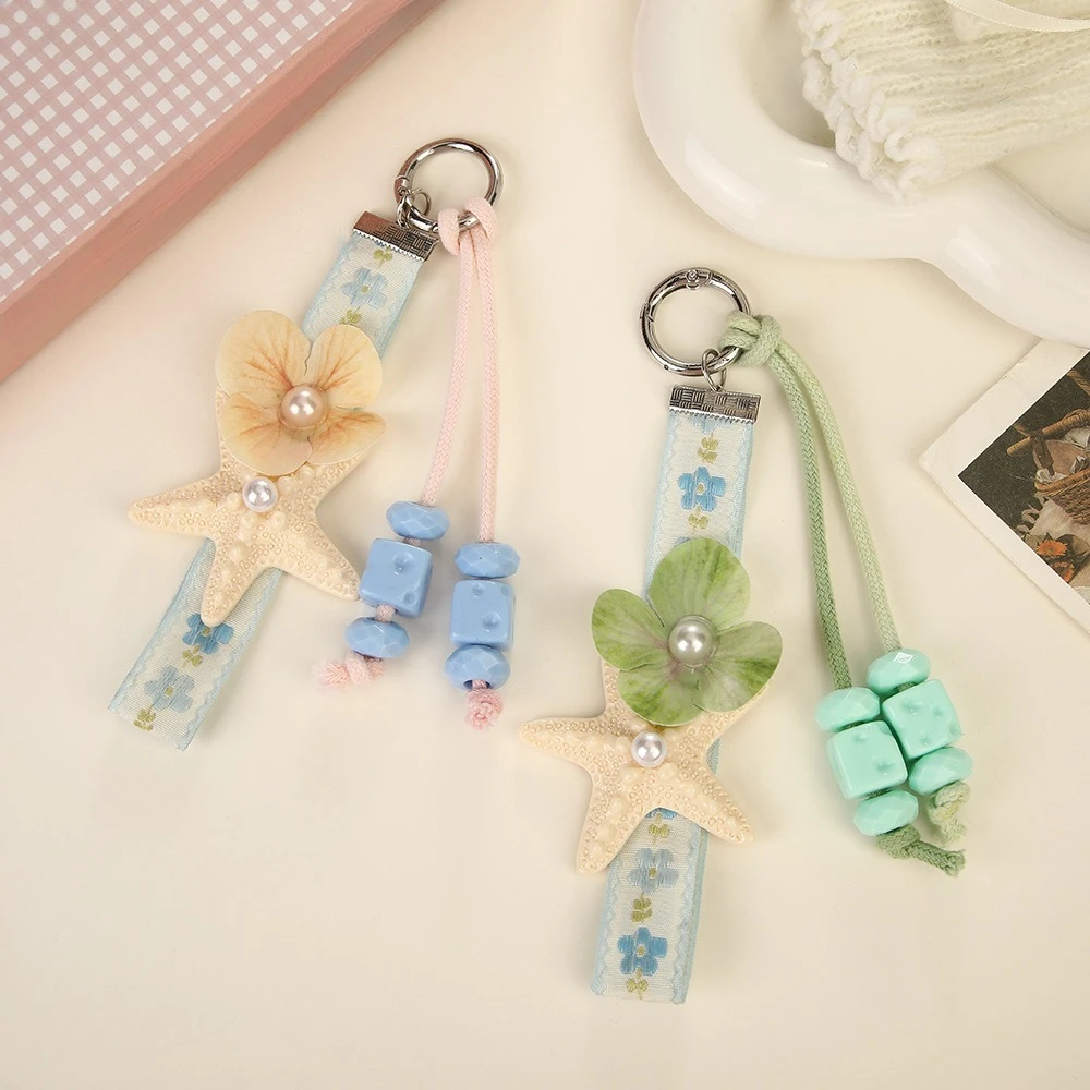 3Pcs Sweet Fresh Summer Beach Charms Starfish Artificial Phalaenopsis Pearl Pendants Keychain Bag Phone Chain Decor Ornaments