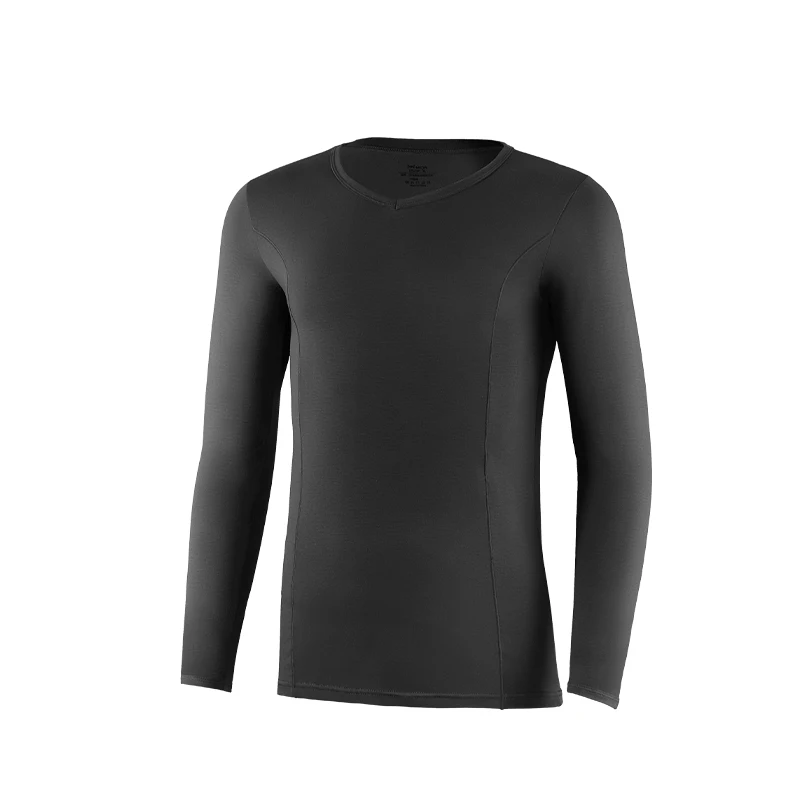 Men's Thin Cotton V-Neck Slim-Fit Basic Undershirt Single Piece Youth Autumn Thermal Top Base Layer Shirt