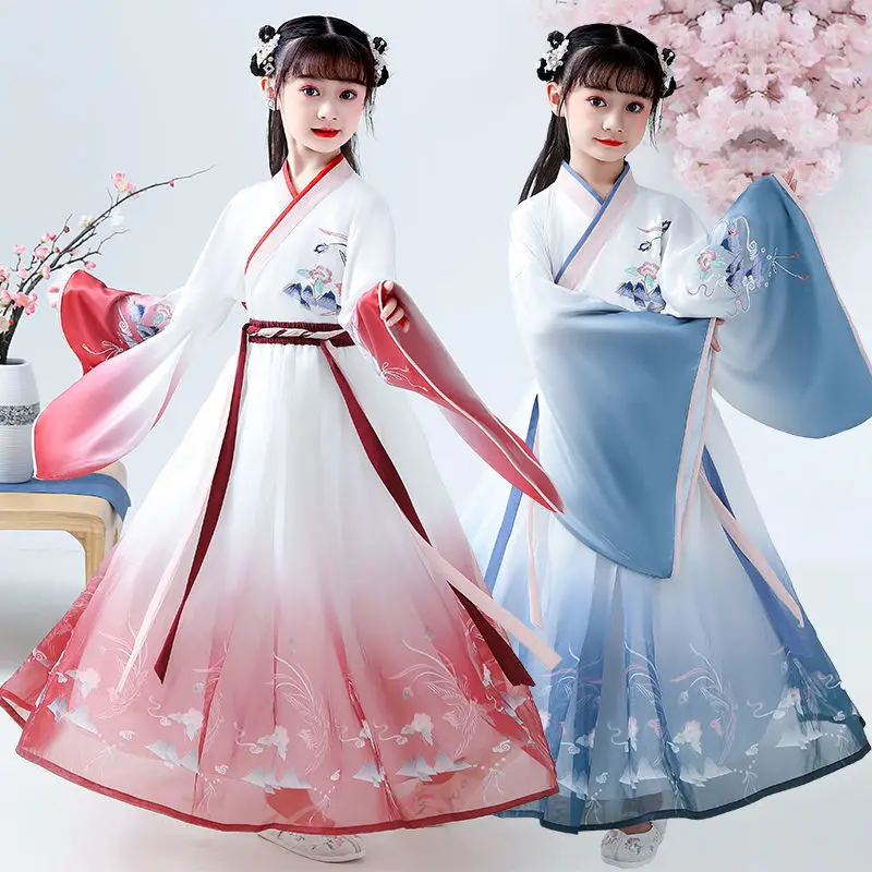 

Traditional Chinese Dress Costume Hanfu For Girl Ancient Retro Tang New Year Suit Dance Cheongsam Kimono Toddler Baby Clothes