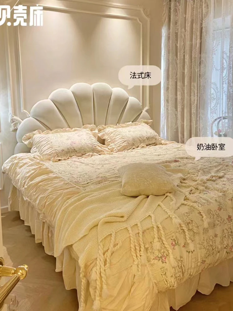 Petal Bed French Cream Style Bed Technology Fabric Bed Trending Girl Light Luxury Bed Modern Simple Double Bed Marriage Bed