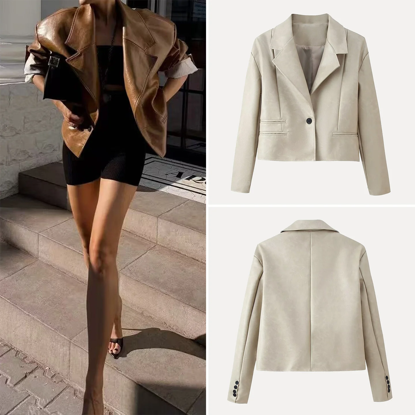 Faionable ort جلد Jaet المرأة Sli نغمتين الوجه طوق ذو لونين الخريف جديد وصول Z الوقوف صالح ملابس خارجية #1