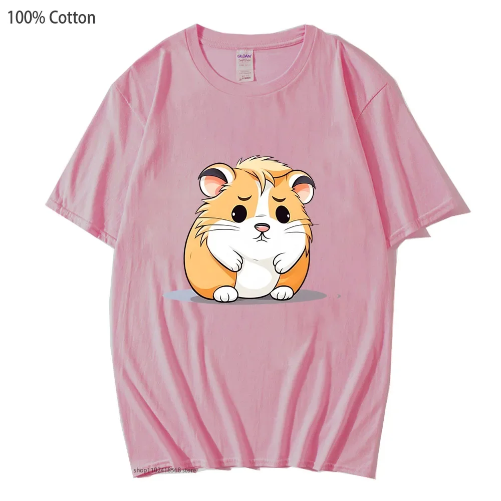 悲しいハムスターTシャツ ガールズ カワイイ キュートTシャツ ハイストリート KPOP ストリートウェア 100% コットン レディース トップス メンズ ユニセックスTシャツ Y2K服