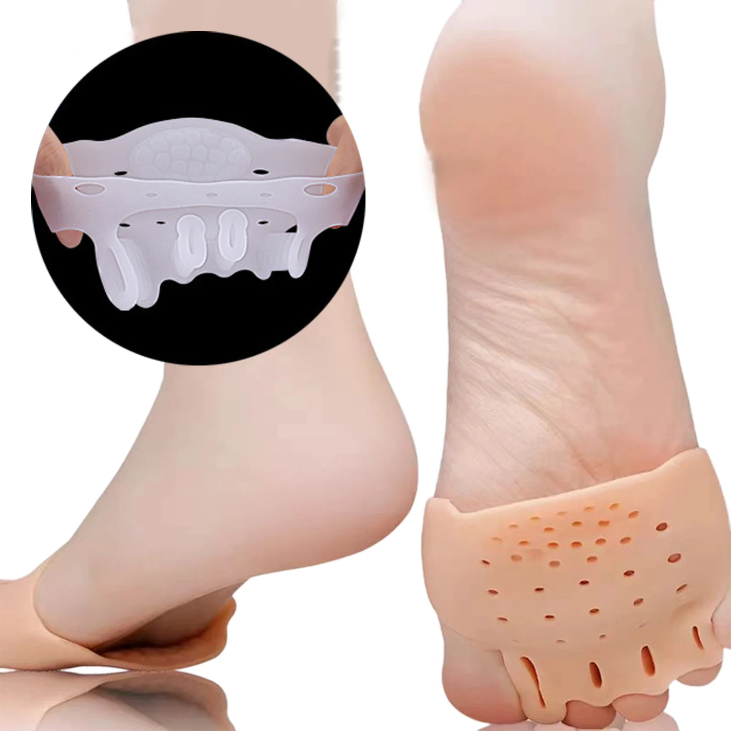 Corrector de juanete de silicona, separadores de dedos, transpirable, antideslizante, almohadilla suave para el antepié, tirantes ortopédicos, espaciadores ortopédicos para Hallux Valgus