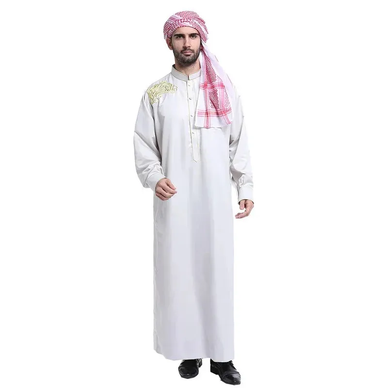 Uomini musulmani tradizionali Jubba Thobe Islam Abbigliamento Ramadan Abaya Thawb Abito lungo Saudita Musulmane Caftano Jubah Dubai Abito arabo