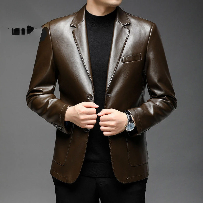 Men\'s Genuine Jackets Autumn  Business Leather   Blazers New Style Slim Thin Trend Zipper   G139