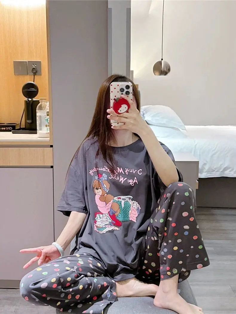 

plus Size Comfortable Home Clothes Korean Cartoon Print Sleepwear for plus Size Women Extra Large Size Loose Casual Wearable ...