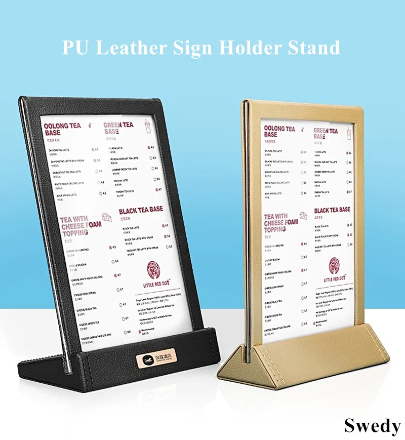 A5 148X210MM Quality PU Leather Table Acrylic Sign Holder Display Stand Menu Paper Card Wedding Ad Photo Picture Poster Frame