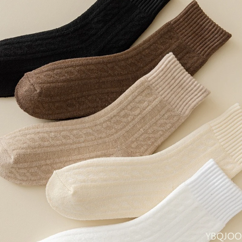 

5 pairs of women's autumn winter mid tube socks with thick fleece women's thick socks for winter warmth