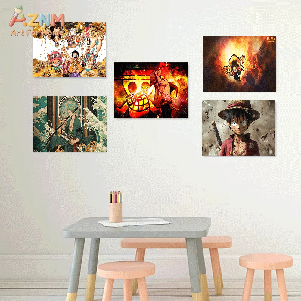 AZNM Unframed Canvas Print One Piece Luffy Zoro Chopper Sanji Anime Wall Art Manga Poster Home Decor