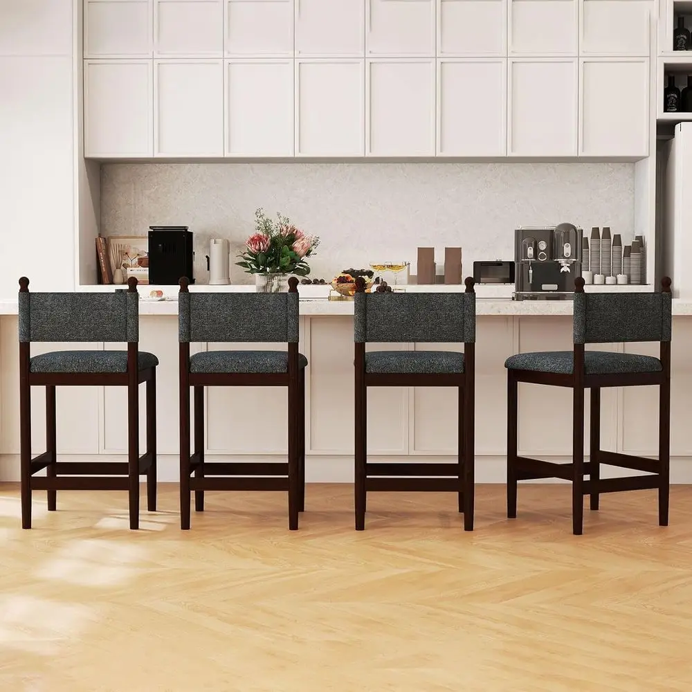

Set of 4, 26 Upholstered Counter Height Bar Stools with Cushioned Seats, Suitable for Kitchen Island or Dining Room, Grey