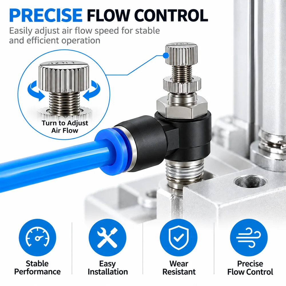 OD 4mm Pneumatic Speed Controller Adjustable Wear Resistant Pneumatic Throttle Valve Elbow Connector Quick Push Connect
