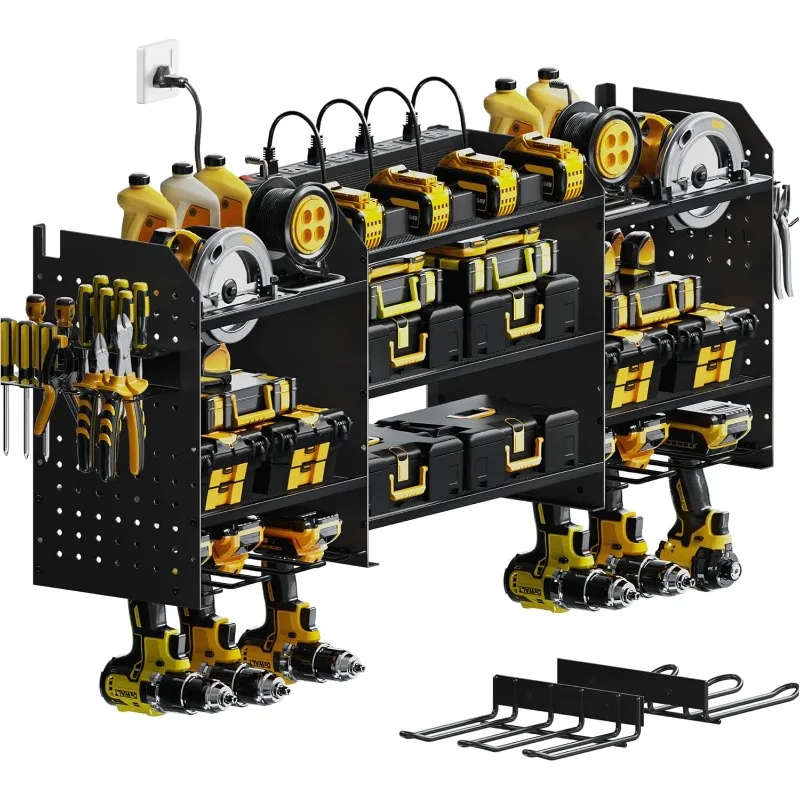

Upgrade Large Power Tool Organizer Wall Mount with Charging Station Tool Storage Rack with 6.5FT Power Strip 10 Drill Holder