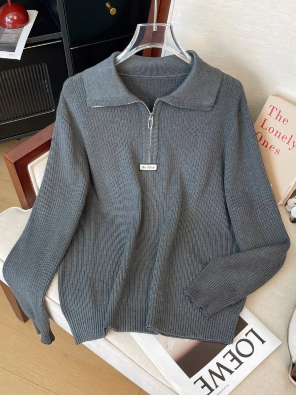 

Slimming Loose Knitted Sweater Zipper f Collar Thiened Anti-Aging Women's Autumn Winter Faionable Knitwear Casual Sle