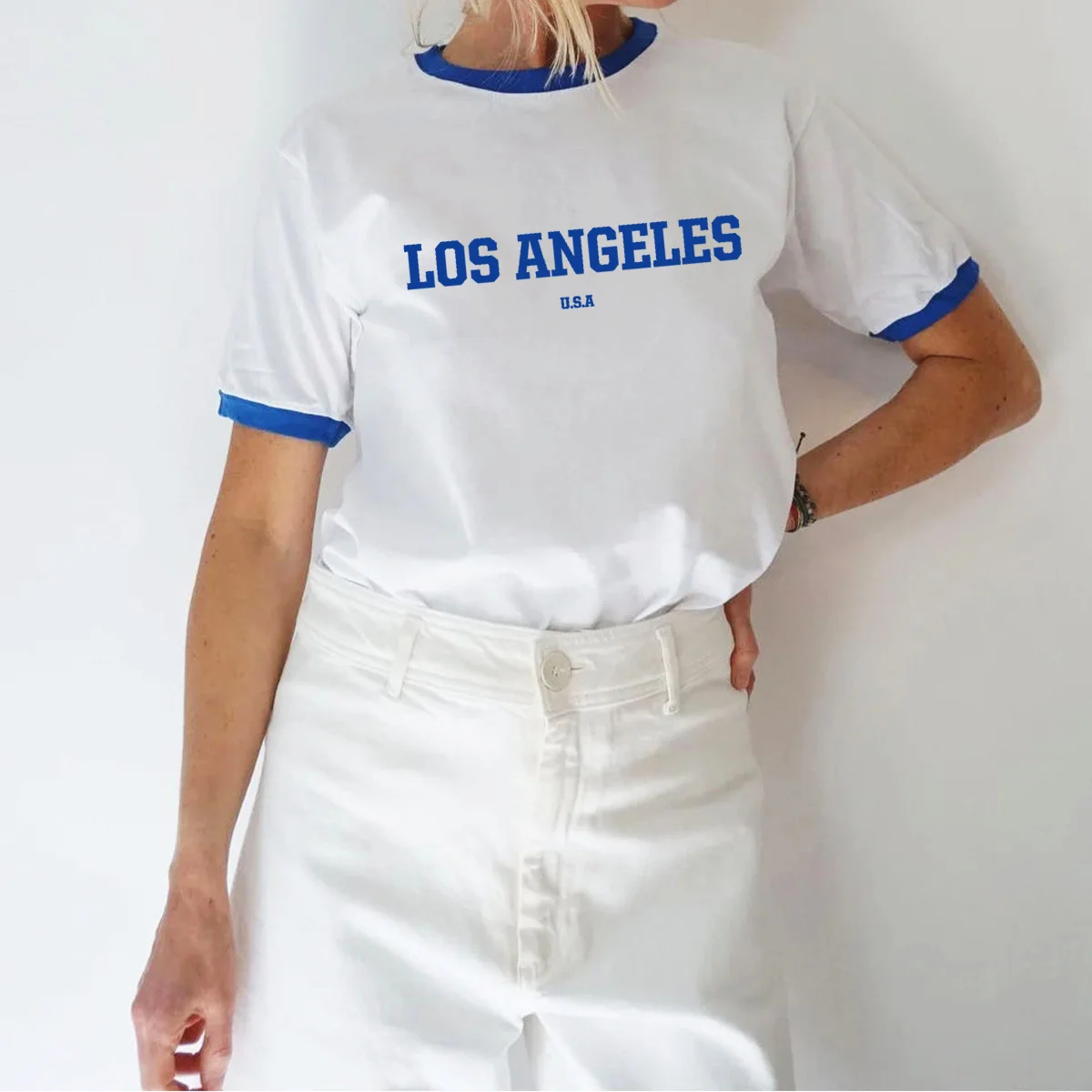 

Футболка женская с надписью Los Angeles, свободный хлопковый топ с коротким рукавом и круглым вырезом, Повседневная рубашка в винтажном стиле