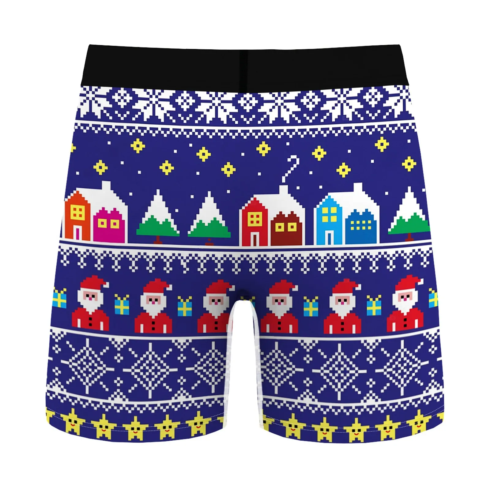 Mens Christmas Print Flat Slim Long Breathable Underwear Pants Fashionable Sports Casual Sports Boxers With Pocket Underwear Men