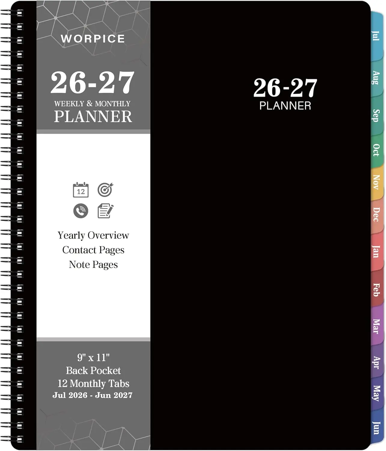 

2026-2027 Planner 9x11 Inches Weekly Monthly Planner July 2026 to June 2027 with Inner Pocket Twin-Wire Binding Black