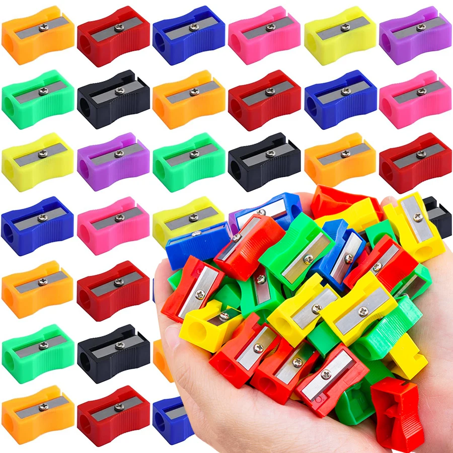 40–120 Stück 2,5 cm Mini-Farb-Bleistiftspitzer, gebogenes Anti-Rutsch-Design, quadratischer Kunststoff-Bleistiftspitzer, Schule, Belohnung, Schreibwaren