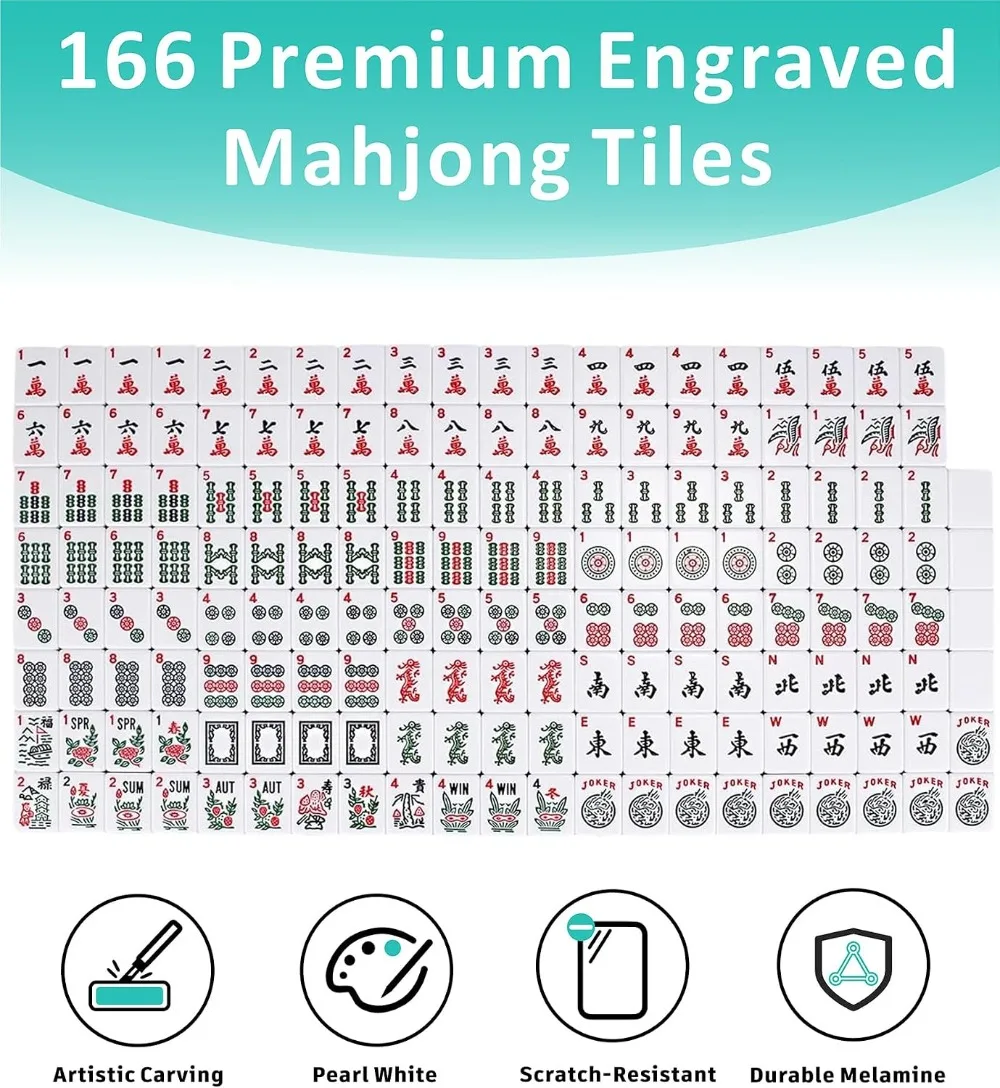 American Mahjong Tile Set, 166 Premium White Tiles, 4 All-in-One Rack/Pushers, Flower Carrying Bag - view 4