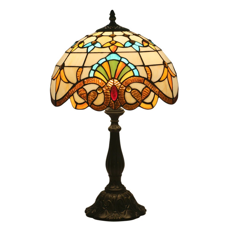 TINNY Modern Tiffany Table Lamp LED Creative Retro European Stained Glass Desk Light Decor for Home Living Room Bedroom
