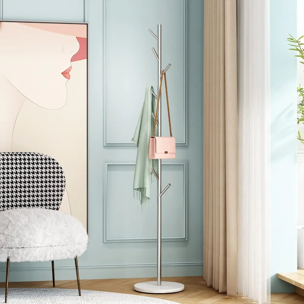 

Silver Coat Racks, Metal Coat Rack Freestanding with Hooks, Entryway Rack Stand, Racks with Marble Base