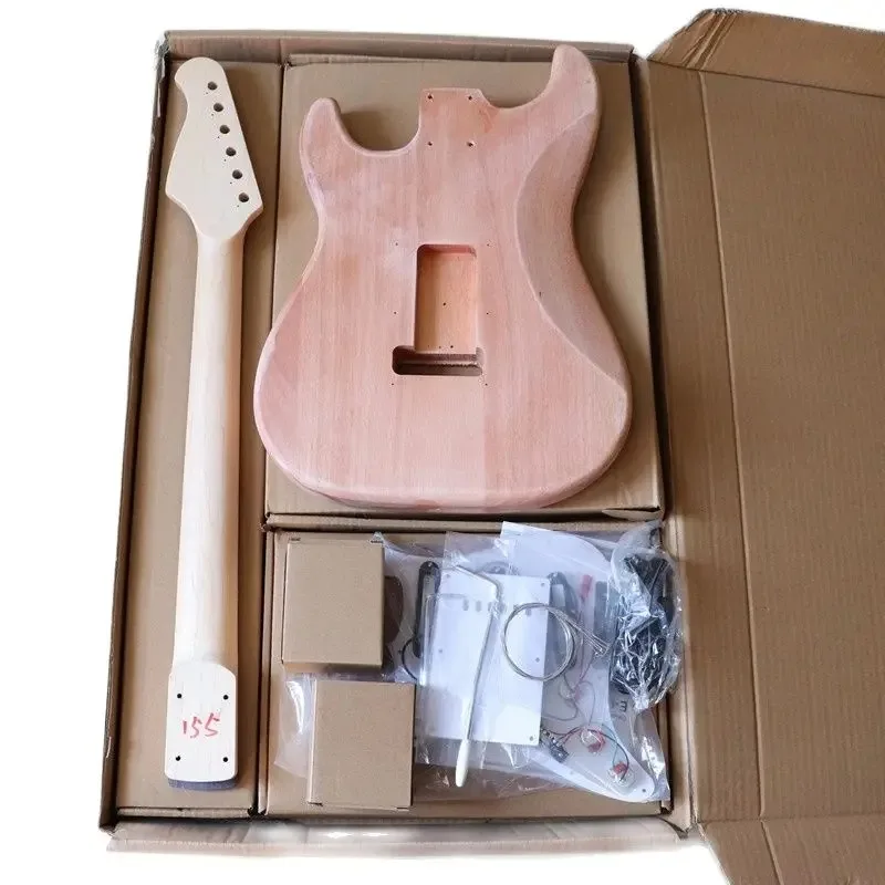 Electric Guitar Body & Neck Kit Okoume Wood Barrel Maple Neck 22 Frets White Pickguard Unfinished Project DIY Guitar Parts