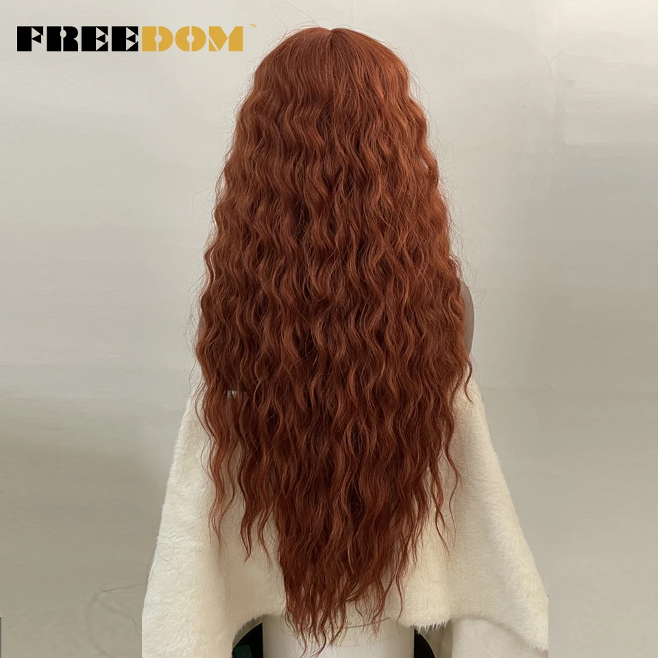FREEDOM Synthetische Lace-Front-Perücke, lange, tief gewellte Ombre-Blond-Ingwer-Perücke mit Spitze für schwarze Frauen, hitzebeständige Cosplay-Perücke – Detail 9