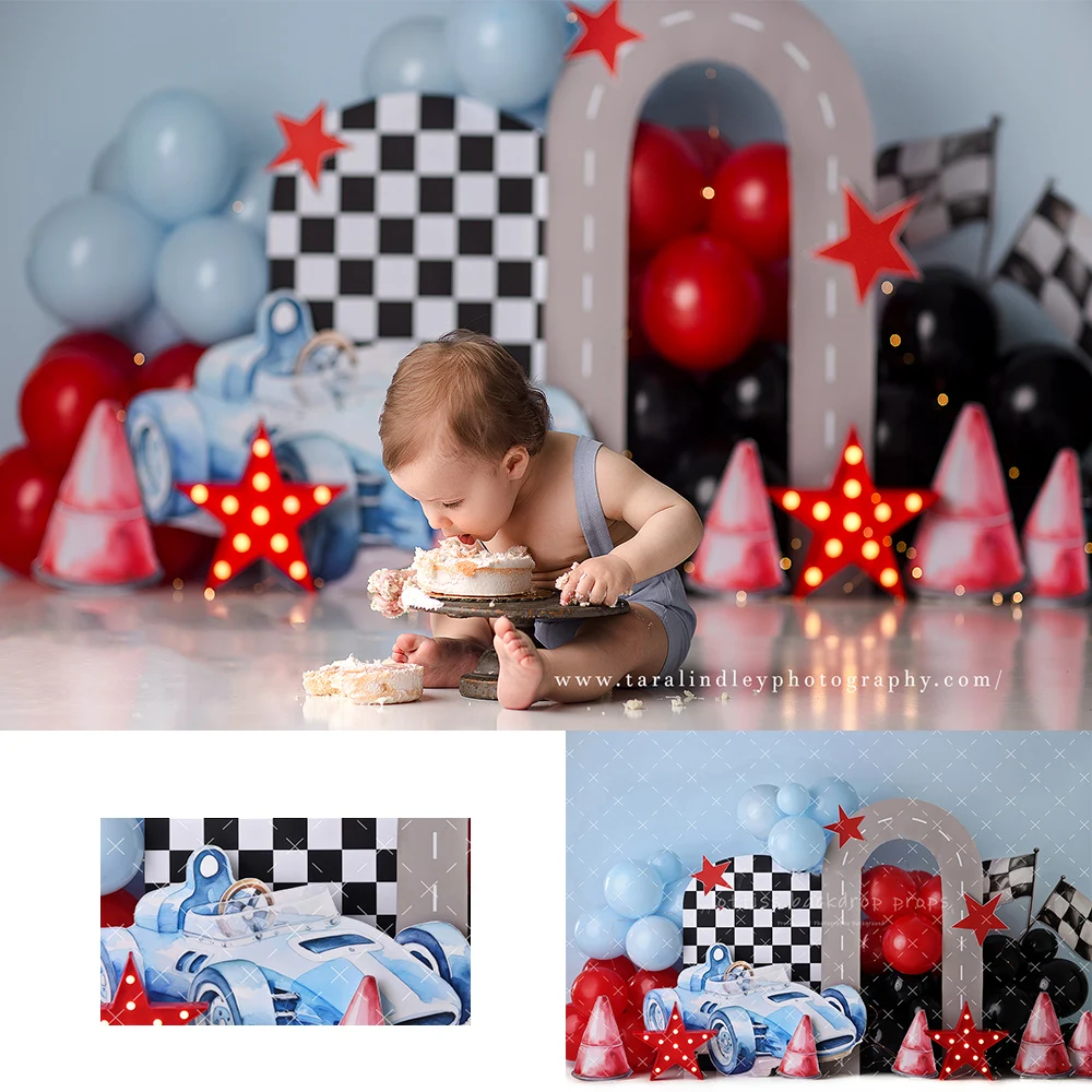 

Racing driver Theme Backdrops Kids Boy 1st Birthday Cake Smash Props Child Baby Photocall Dcors Balloons Backgrounds