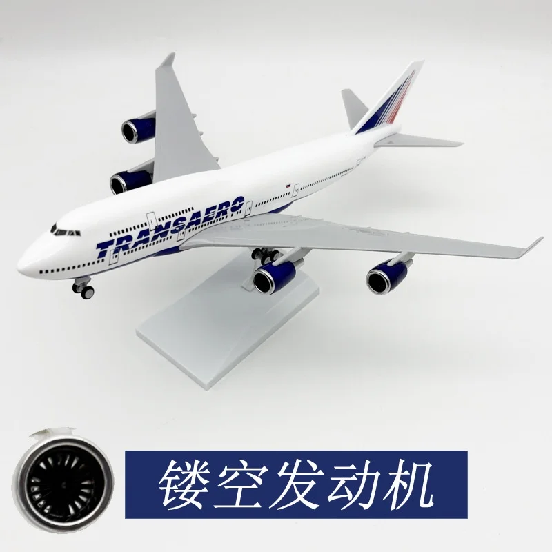 

Airplane 30cm TRANSAERO Airways B747 Diecast Plane 1/124 Scale Resin Model With Stand Miniature Aircraft Enthusiast Gift Display