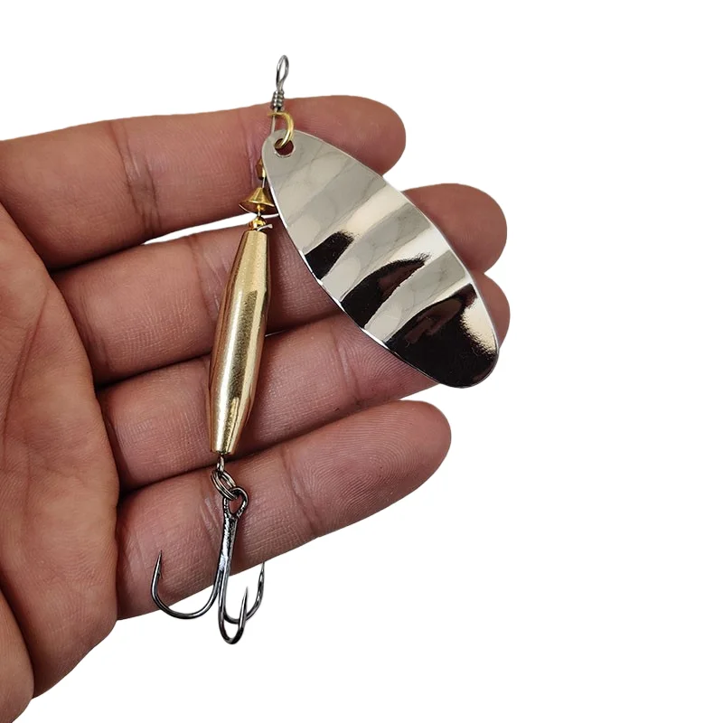 2 قطعة 9-37 جرام المعادن الشظية الدورية الترتر ملعقة إغراء سبينر الصيد الطعم الثابت مع ريشة خطاف ثلاثي الصيد سمك السلمون المرقط جثم بايك #5