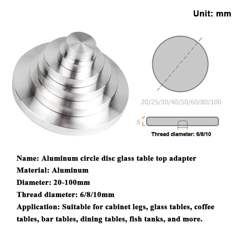 2/4pc Aluminum Circle Disc Glass Table Top Adapter Round Table Feet Pad Furniture Leg Pad For Glass Table/Fish Tank/Coffee Table