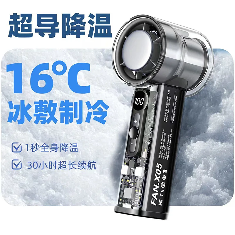 Suitable forWerther Sega Handheld Fan Ice Cold Compress High Speed USB Handheld Turbo Transparent Mecha Wind Summer Small Fan