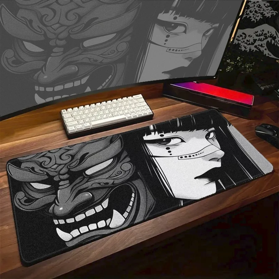 

Art Mask Girl Mousepad Cute Big Mouse Pad Kawaii XXL E-Sports Extended Gaming Keyboard Mat Setup Large Girl Mousepad
