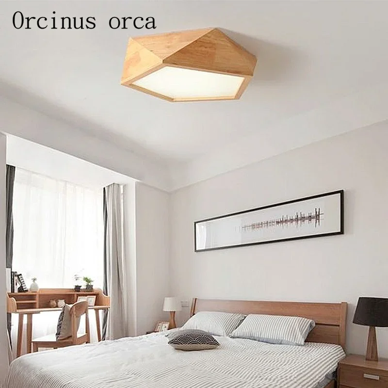 

Nordic brief modern wood led geometry ceiling lamp living room creative wooden ceiling lamp free shipping