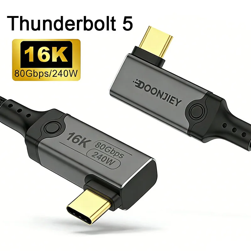 

Кабель USB-C на USB-C Elbow 80Gbps Thunderbolt 5/4, 240W, 16K@60Hz, для быстрой зарядки и передачи данных, совместимый с MacBook Pro/Air