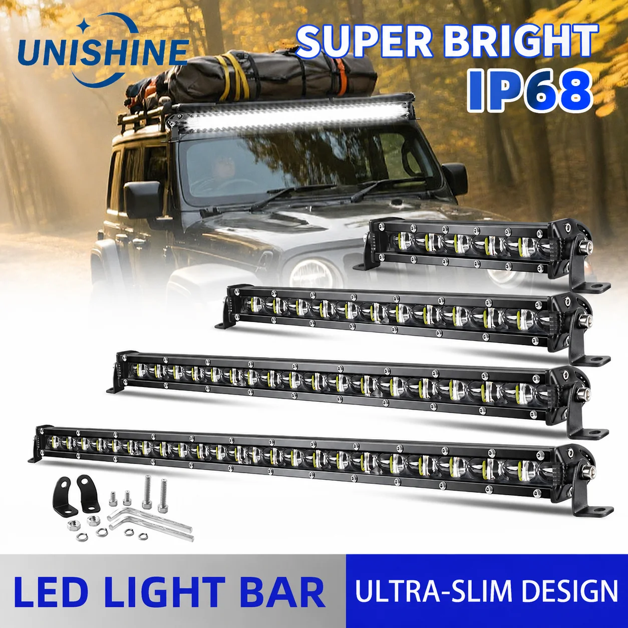 UNISHINE 6D Super Slim 20-38 Zoll LED-Lichtleiste 6000K Weißlicht Nebelscheinwerfer Arbeitsleuchte Superhell für Auto Motorrad Offroad-Einsatz