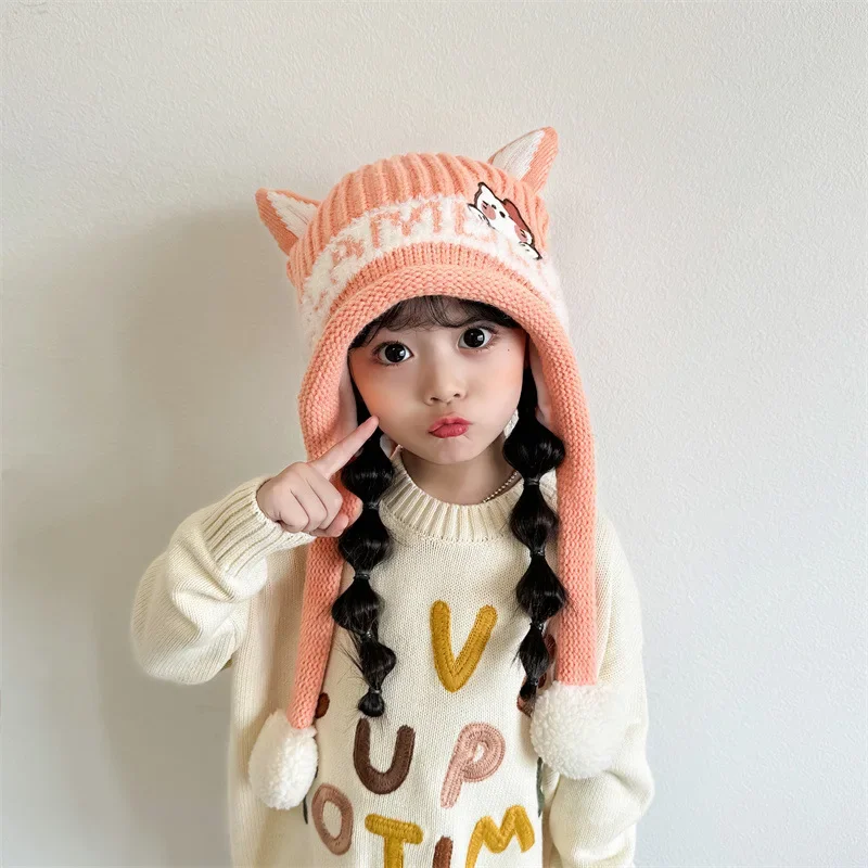 

2024 Autumn and Winter New Student Knitted Hats, Thickened Cotton Linding, Warm Ear Protectors, Girls Color-Blocked Hats