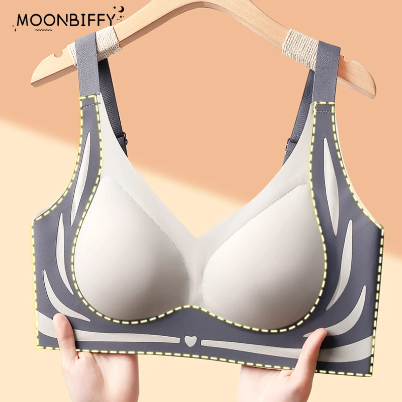 Novo macio sexy roupa interior feminina sutiã sem fio reunido conforto v sutiã push up lingerie bralette para mulher sutiãs sem costura