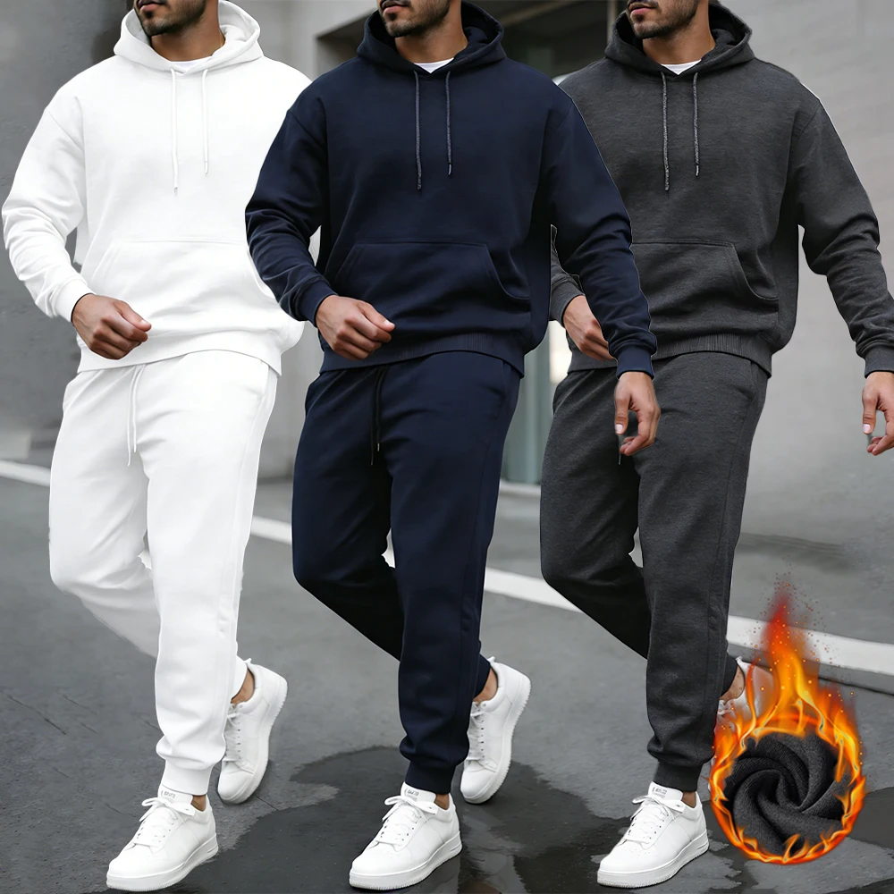 

Комплект мужских толстовок: осенние универсальные пуловеры, модные брюки с карманами, свободная винтажная уличная одежда, унисекс, флисовая теплая толстовка